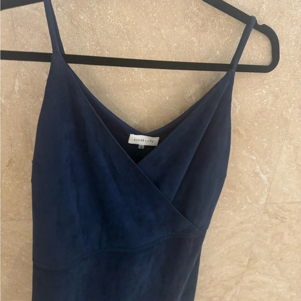 Sugar+Lips Suede Navy Blue Fringe Dress Large NWOT - Picture 5 of 7